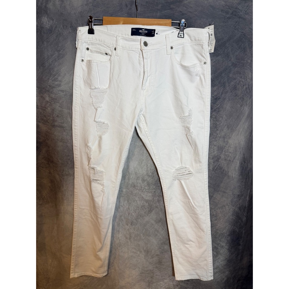 Hollister Mens White Distressed Skinny Jeans Epic Flex Ripped 32x30 NWT NEW